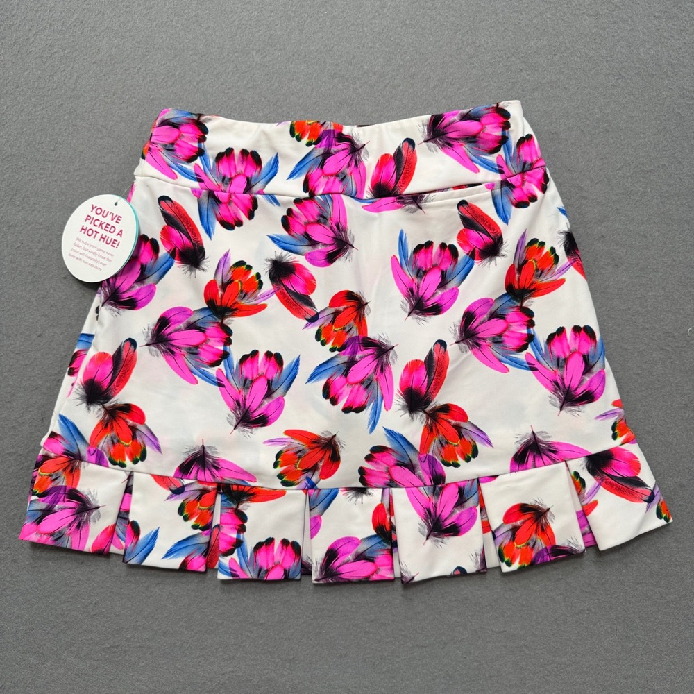 NEW Tzu Tzu Golf Skort Women's XS White Pink Feather Print Pleated Athletic USA - Picture 2 of 6